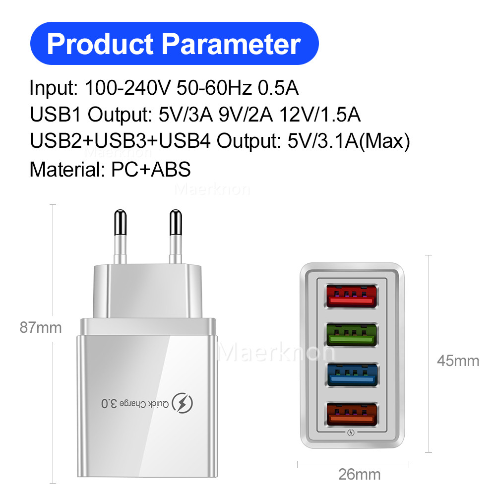 4 USB Fast Charging Head EU/US - Travel Accessories Inc avis et prix